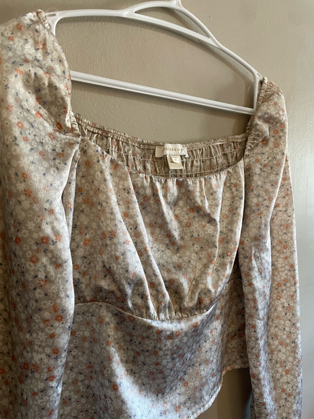 Monteau Los Angeles Cream Floral Smocked Square-Neck Blouse – Size XL EUC - Picture 4 of 16